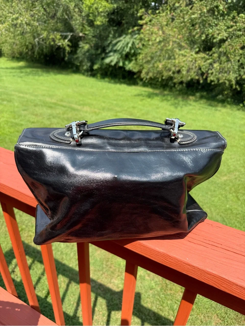 Vintage Antonio Melani black, leather briefcase bag satchel computer bag